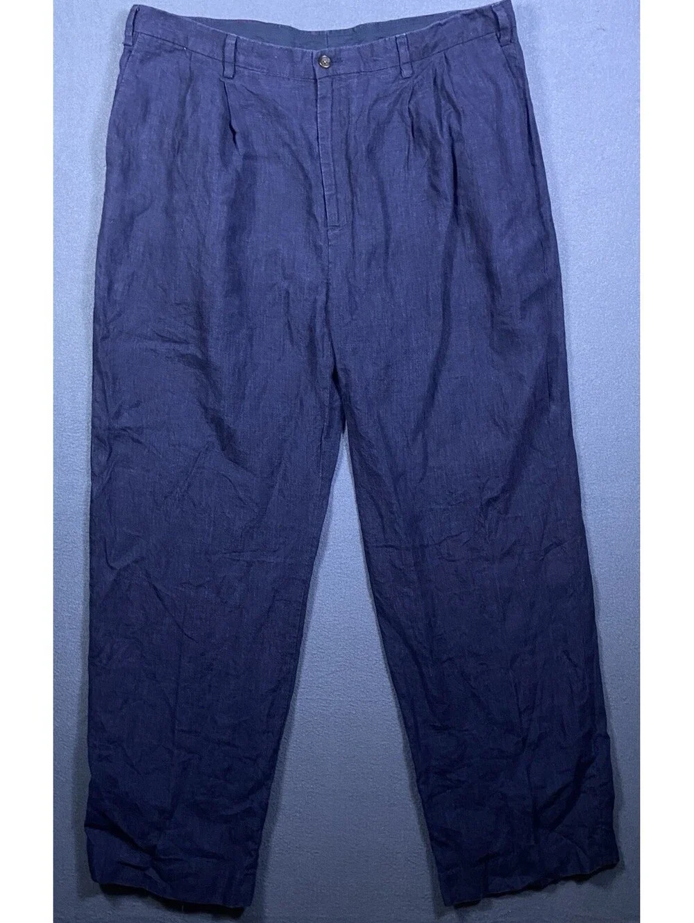 Nautica Rigger Linen Mens 38x32 (Measures 31) Navy Blue Pleated Pants Nautical